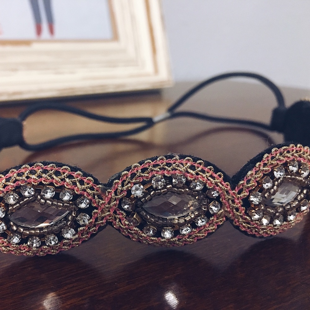 Rhinestone Headband Pink, Gold, Silver & Black